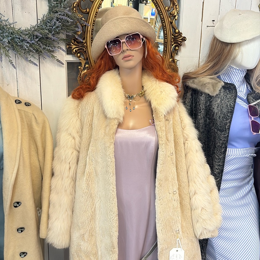 Vintage 1980s rabbit and fox fur coat